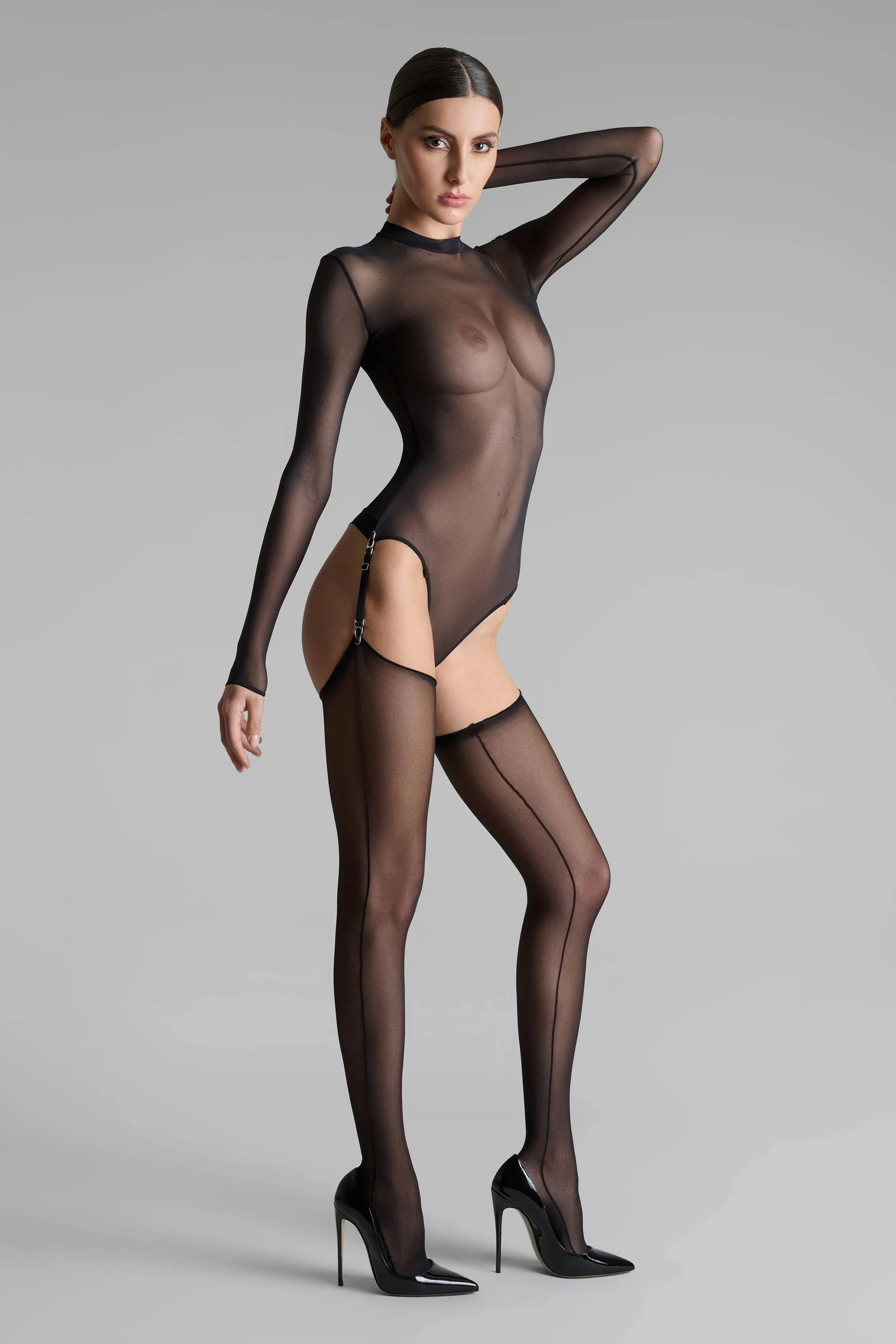 20D rolled cut stockings with side seams - Les Coquetteries
