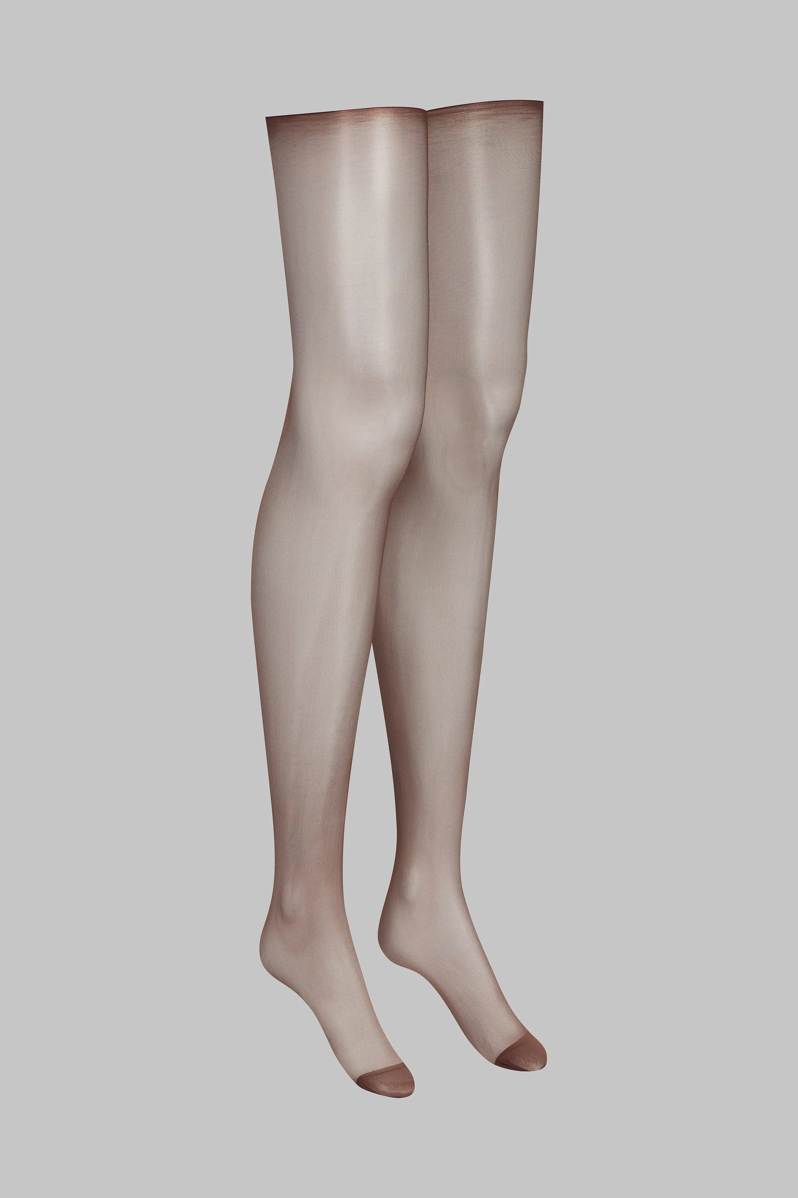 20D Silky Veil Rolled Cut Stockings - Brown - Les Coquetteries