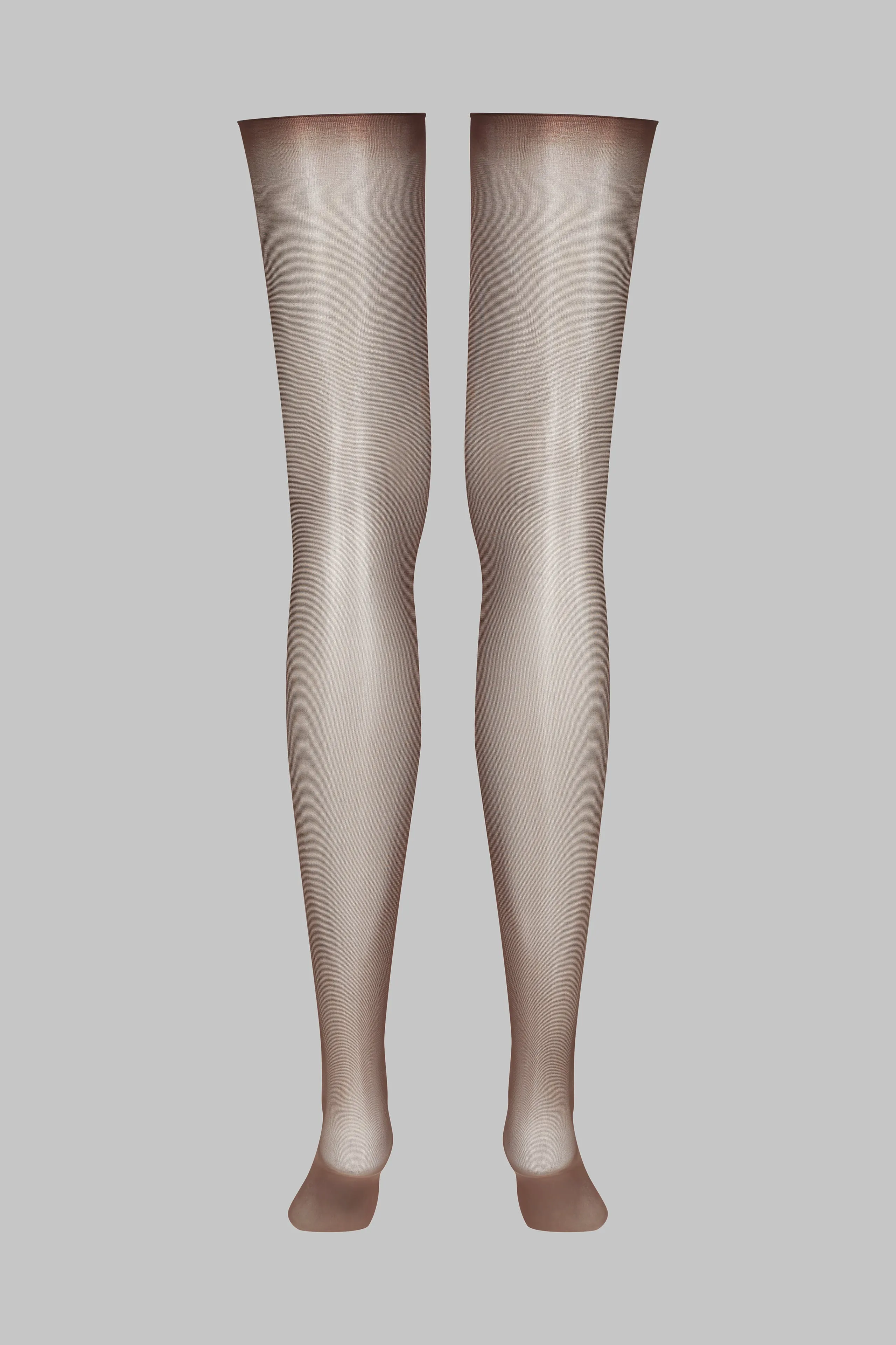 20D Silky Veil Rolled Cut Stockings - Brown - Les Coquetteries