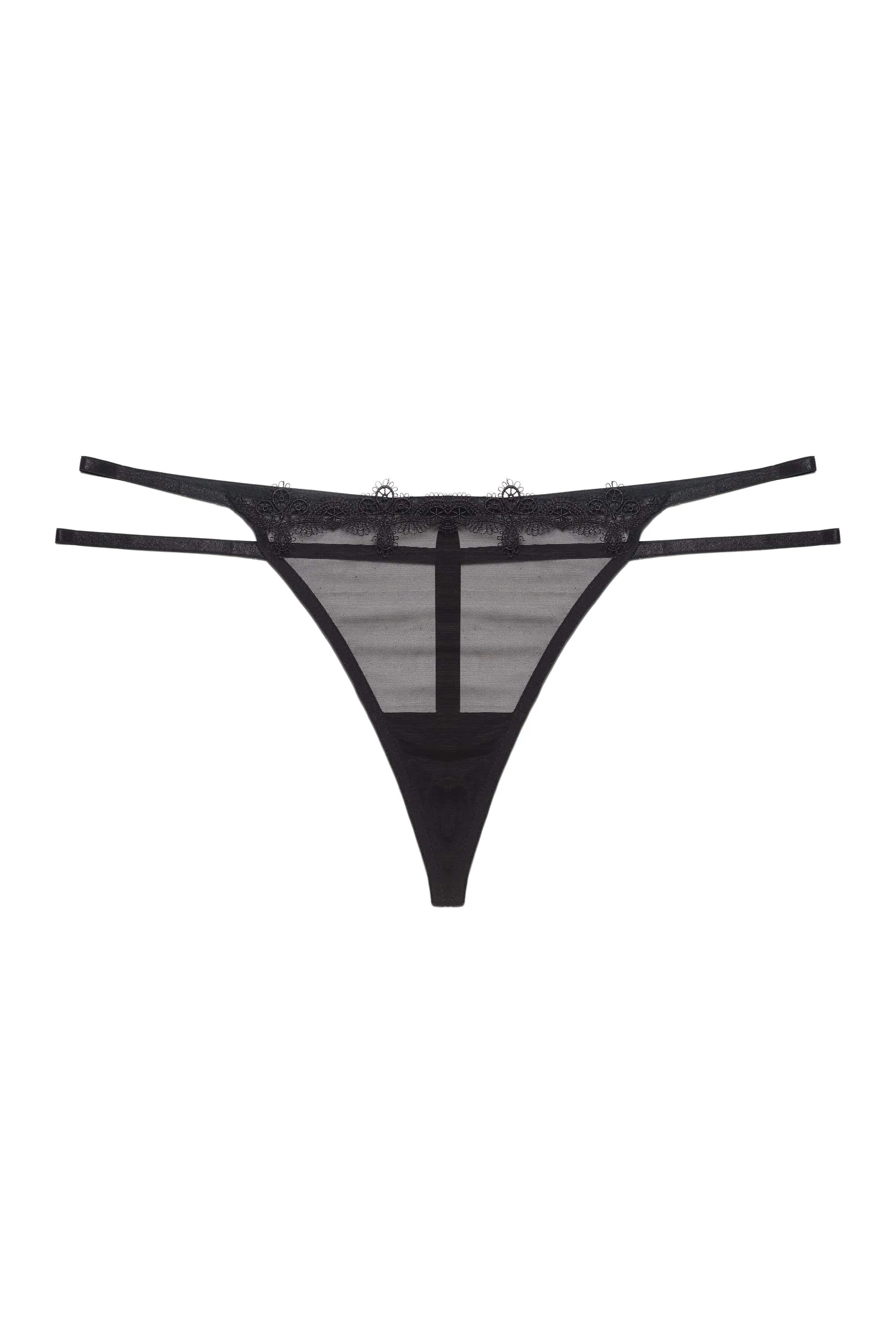 Brea Black Cut Out PVC and Lace Trim Thong