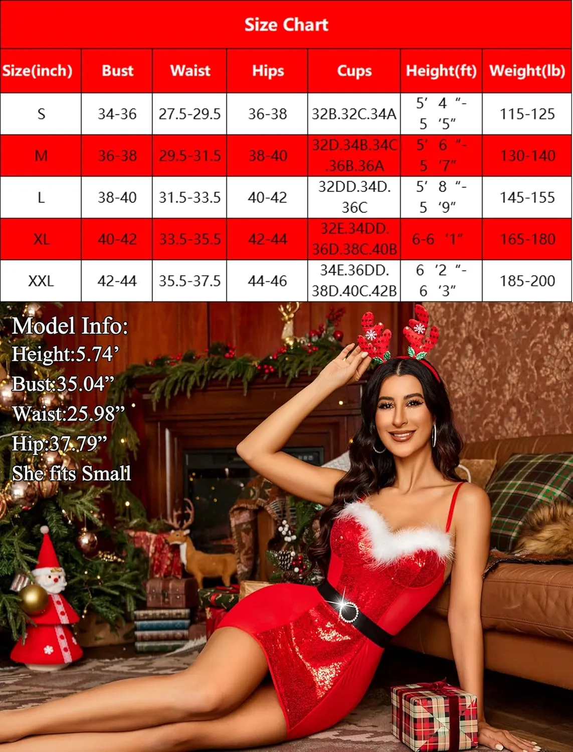 Christmas Lingerie Sequin Chemise with Belt