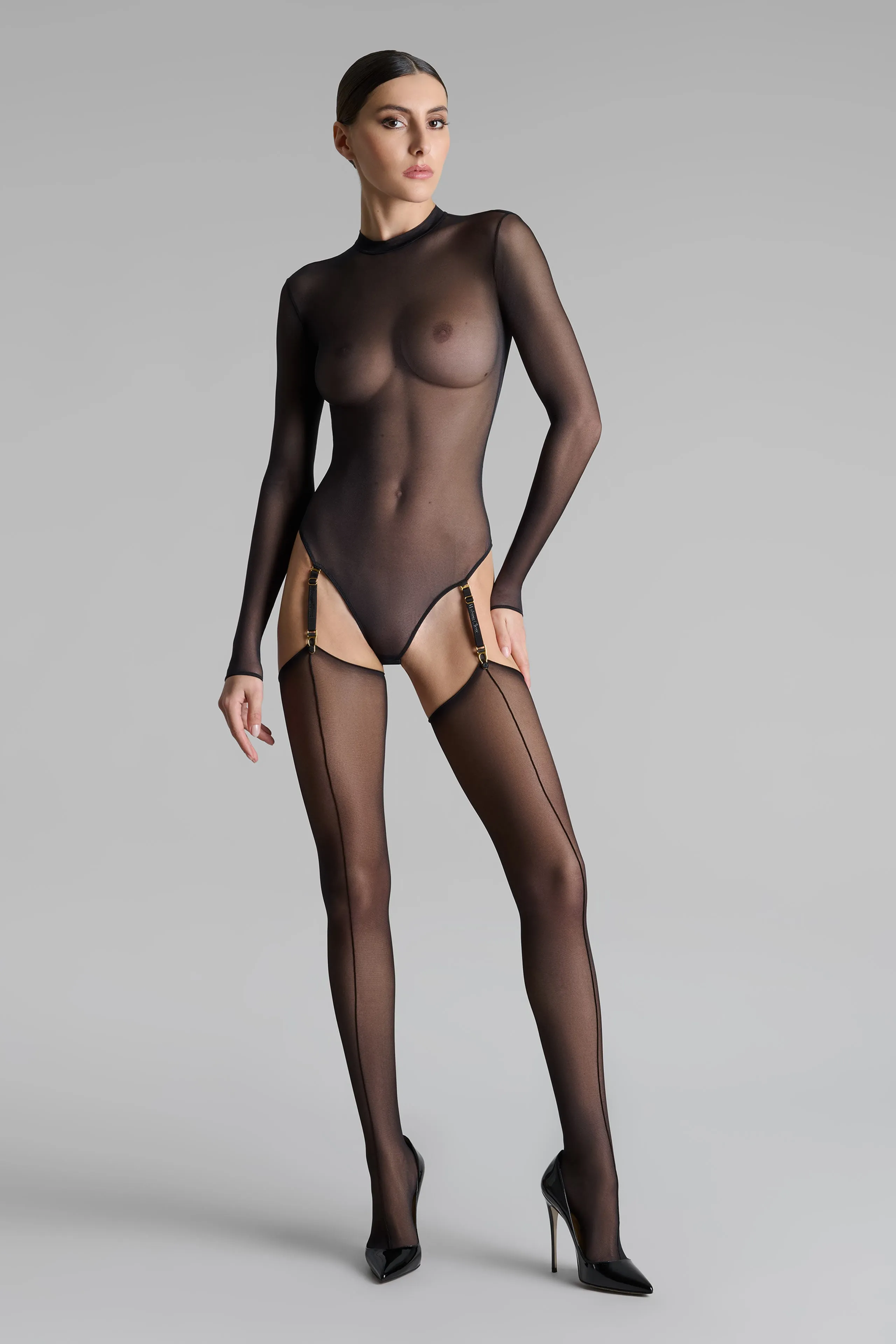 Cut and curled double seamed stockings 20D - Les Coquetteries