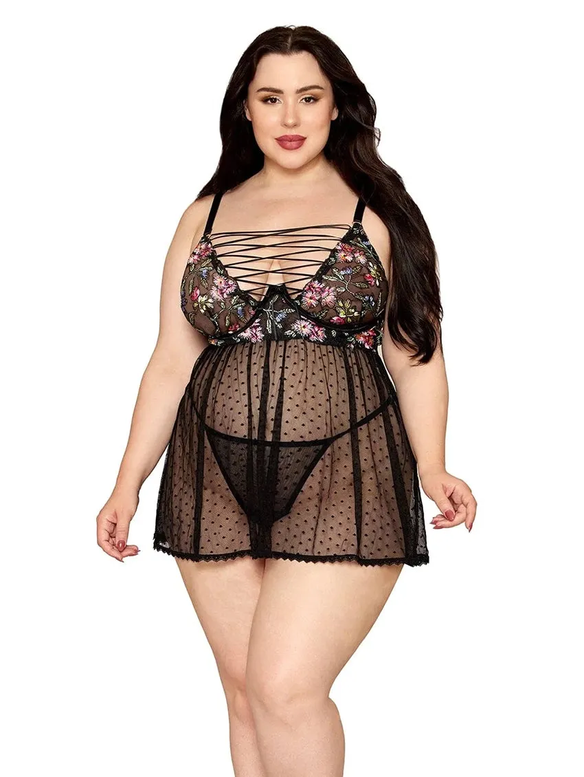 Dreamgirl Dot Mesh Babydoll