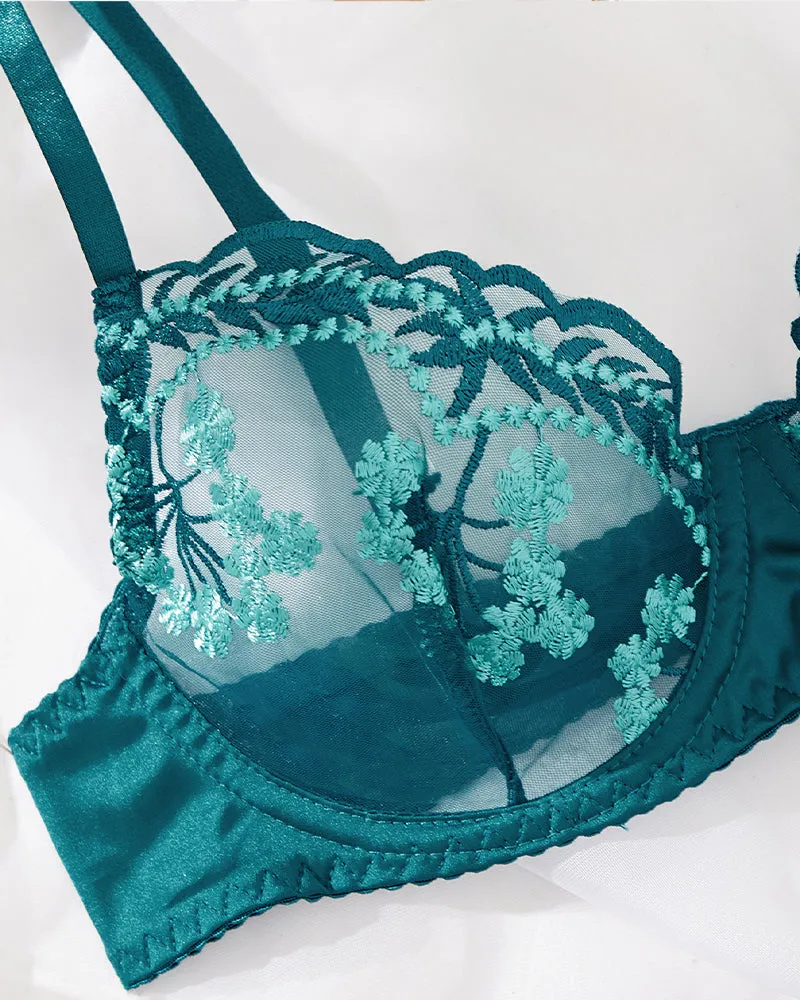 Embroidery Lace Garter Lingerie Set