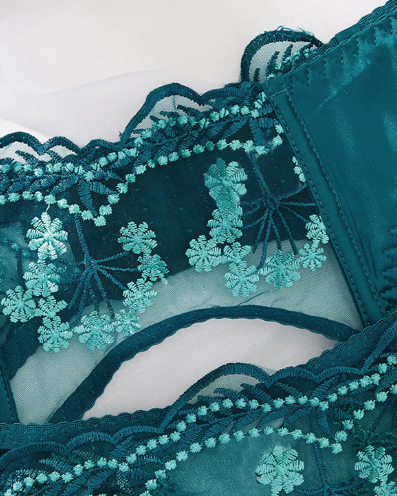 Embroidery Lace Garter Lingerie Set