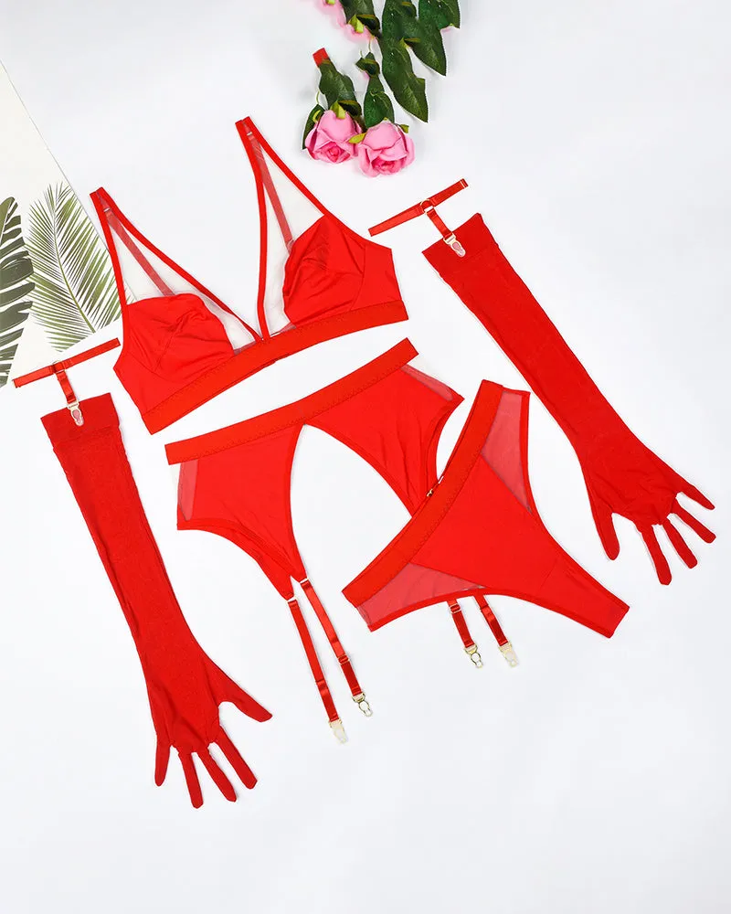 Exotic Gloves Mesh Lingerie Sets