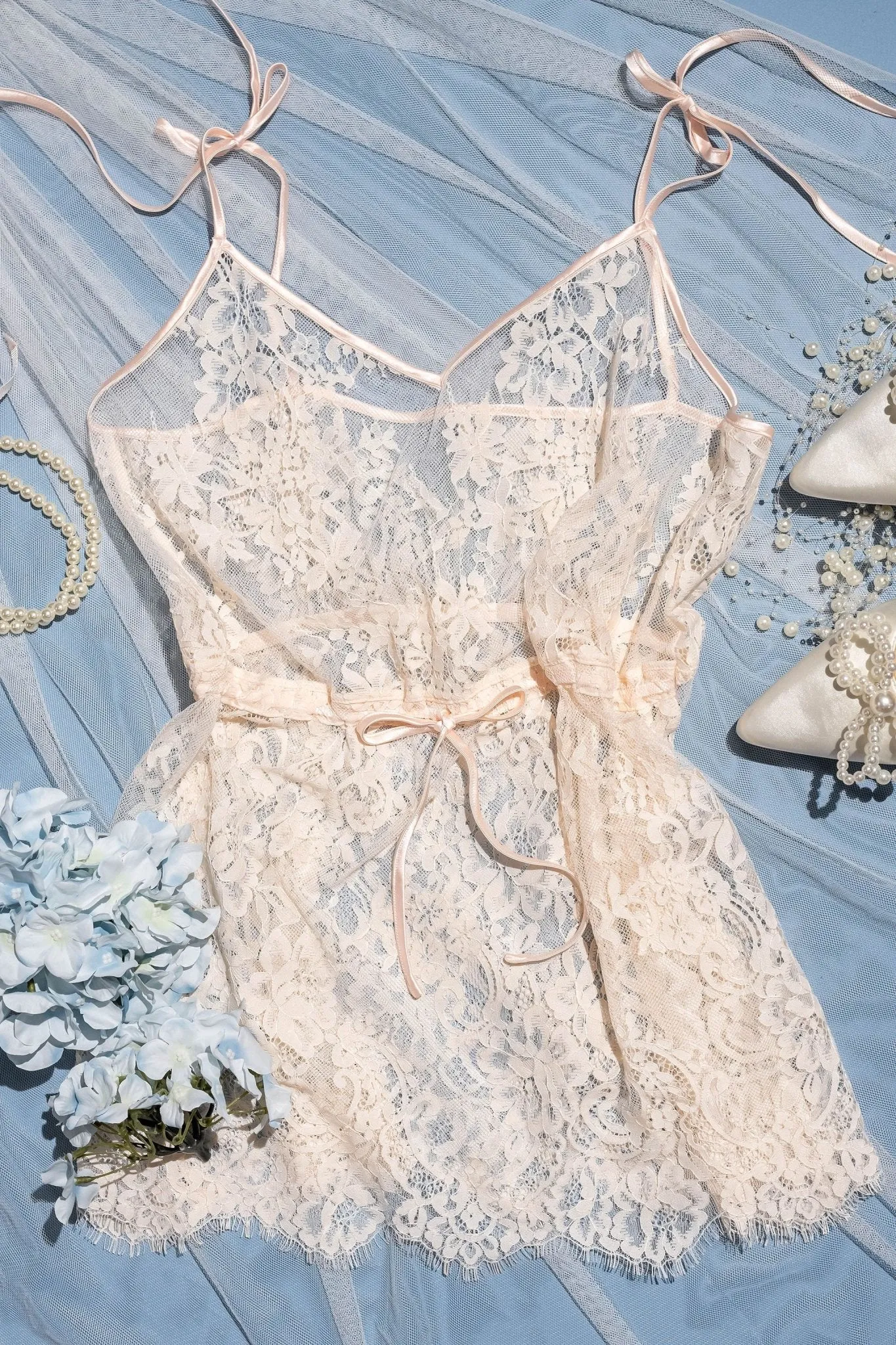 Eyelash Lace Babydoll - Champagne