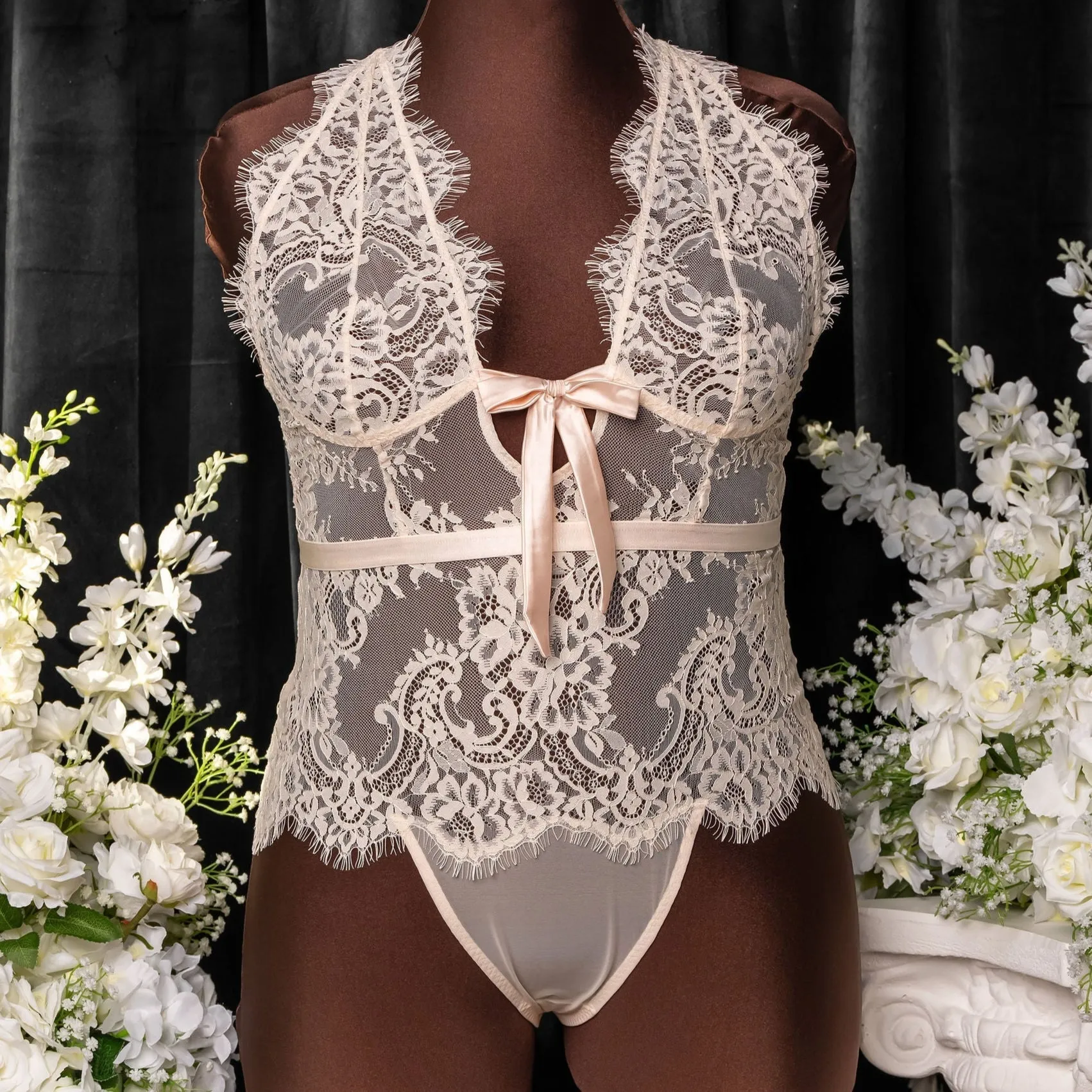 Eyelash Lace Teddy - Champagne
