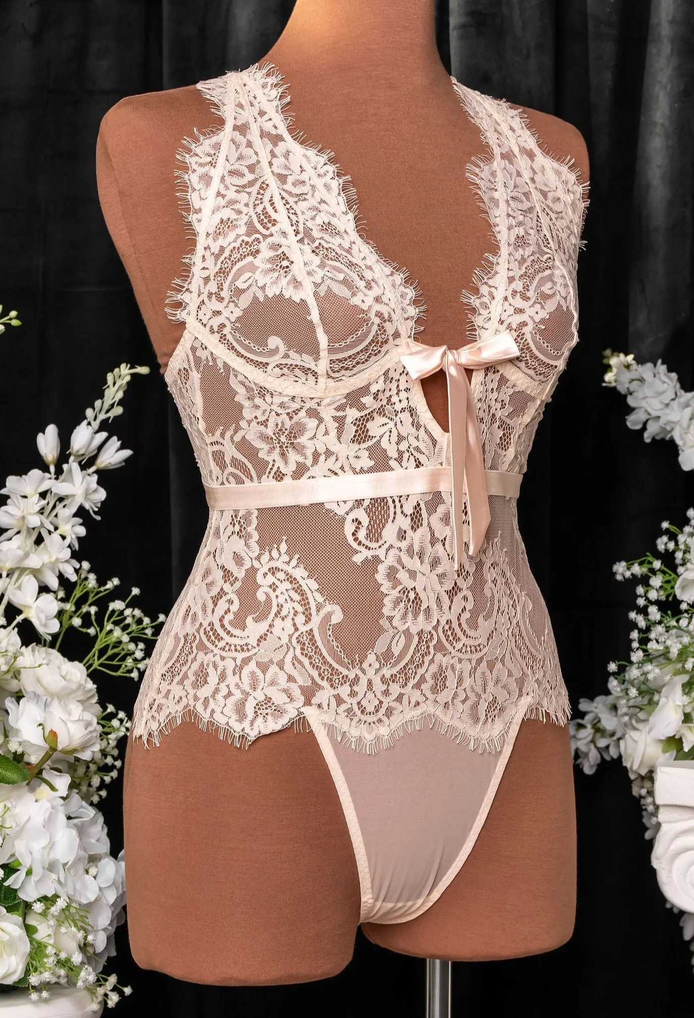 Eyelash Lace Teddy - Champagne