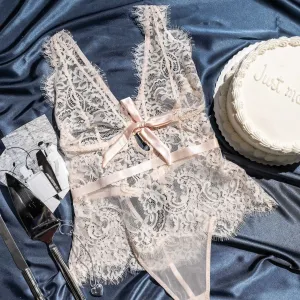 Eyelash Lace Teddy - Champagne
