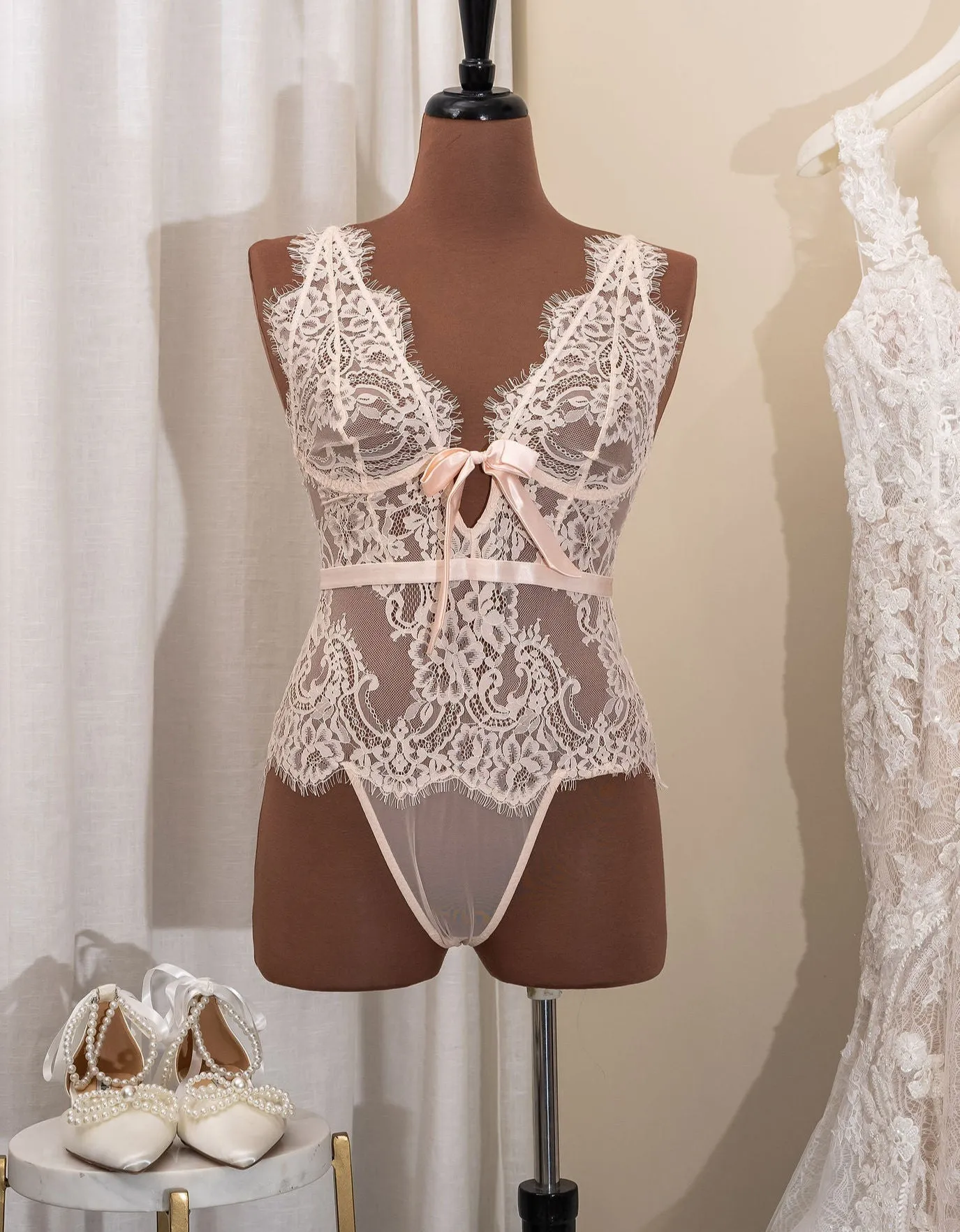 Eyelash Lace Teddy - Champagne