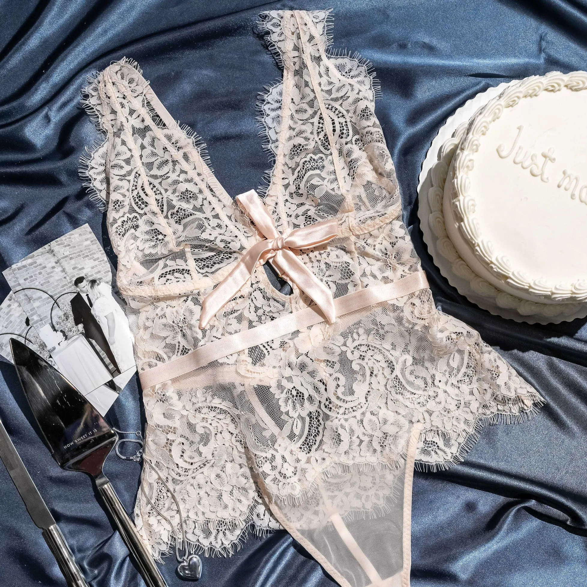 Eyelash Lace Teddy - Champagne