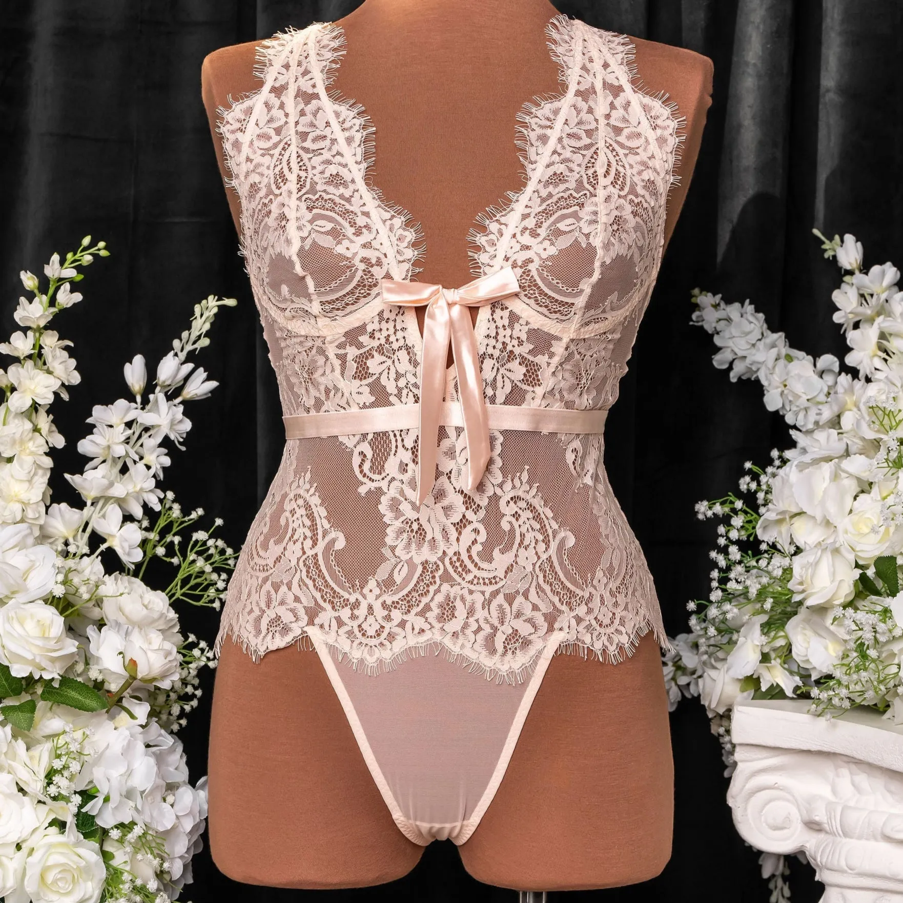 Eyelash Lace Teddy - Champagne