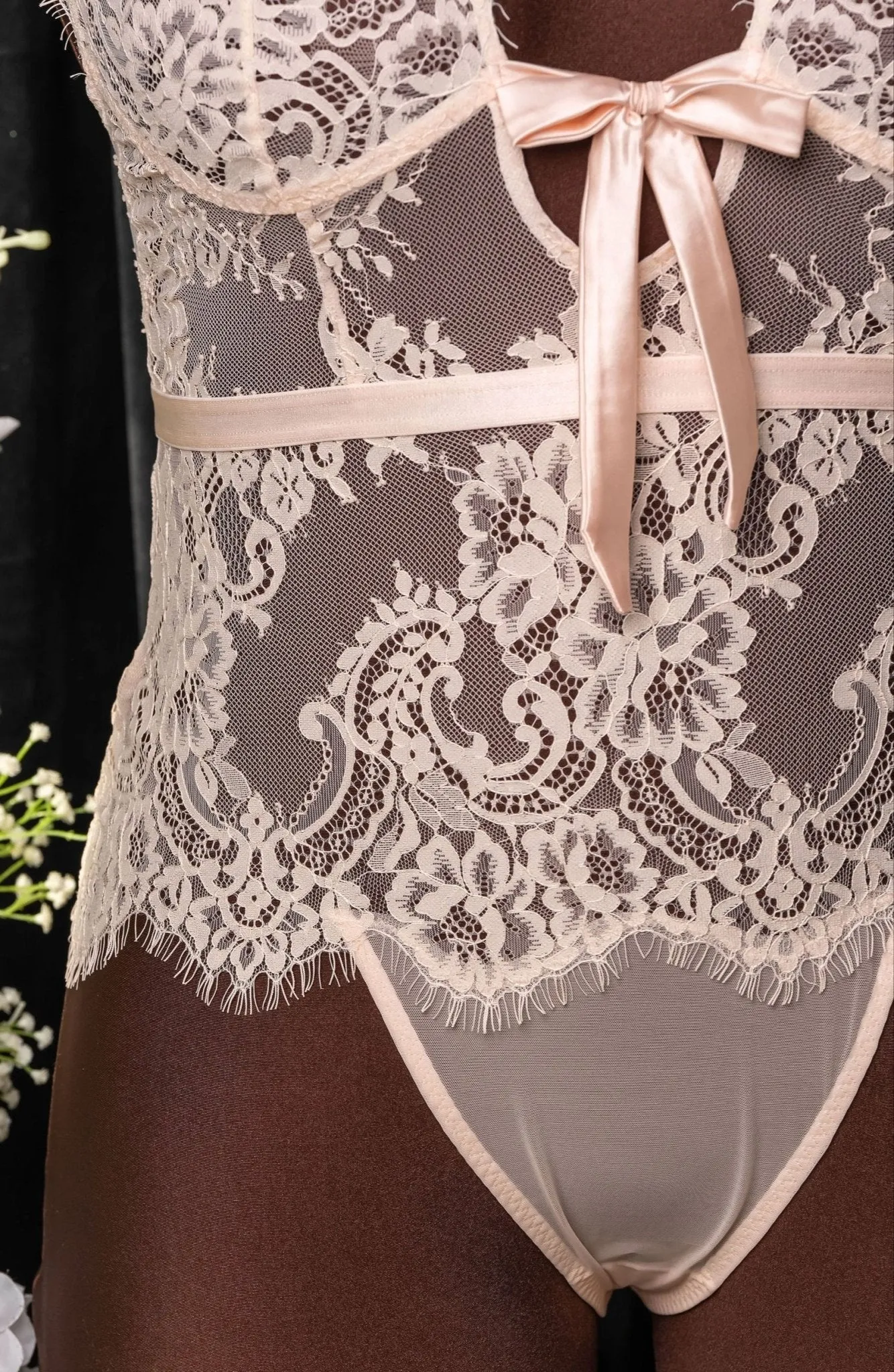 Eyelash Lace Teddy - Champagne