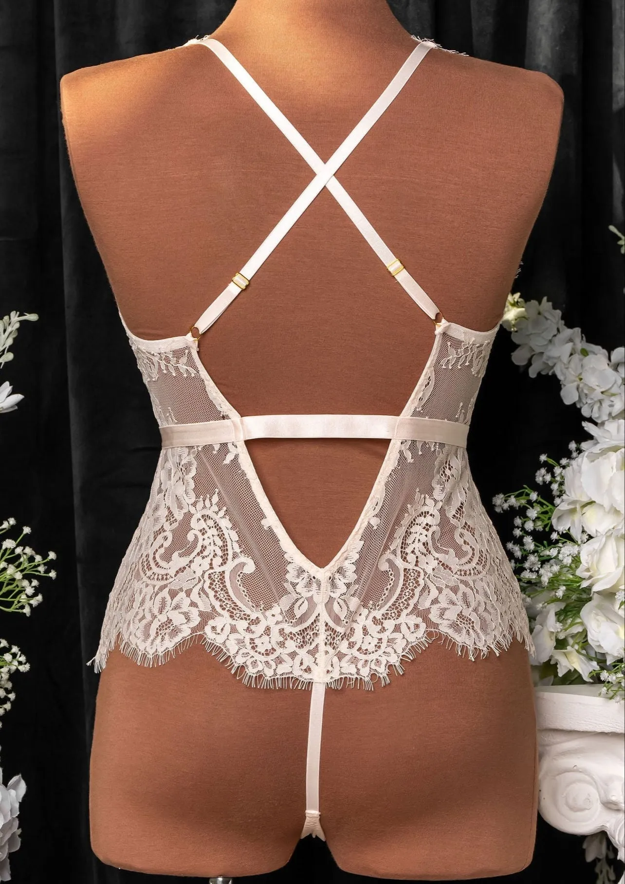 Eyelash Lace Teddy - Champagne