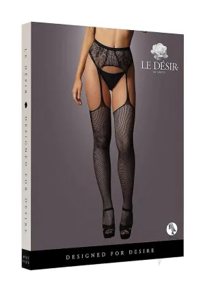 Fishnet Lace Garterbelt Stocking Os Blk
