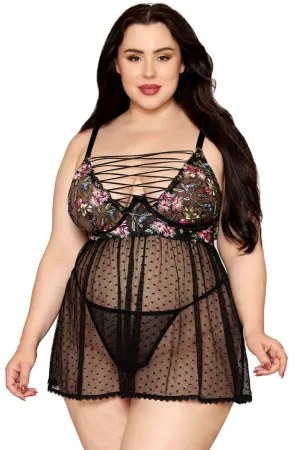 Floral Dot Mesh Babydoll