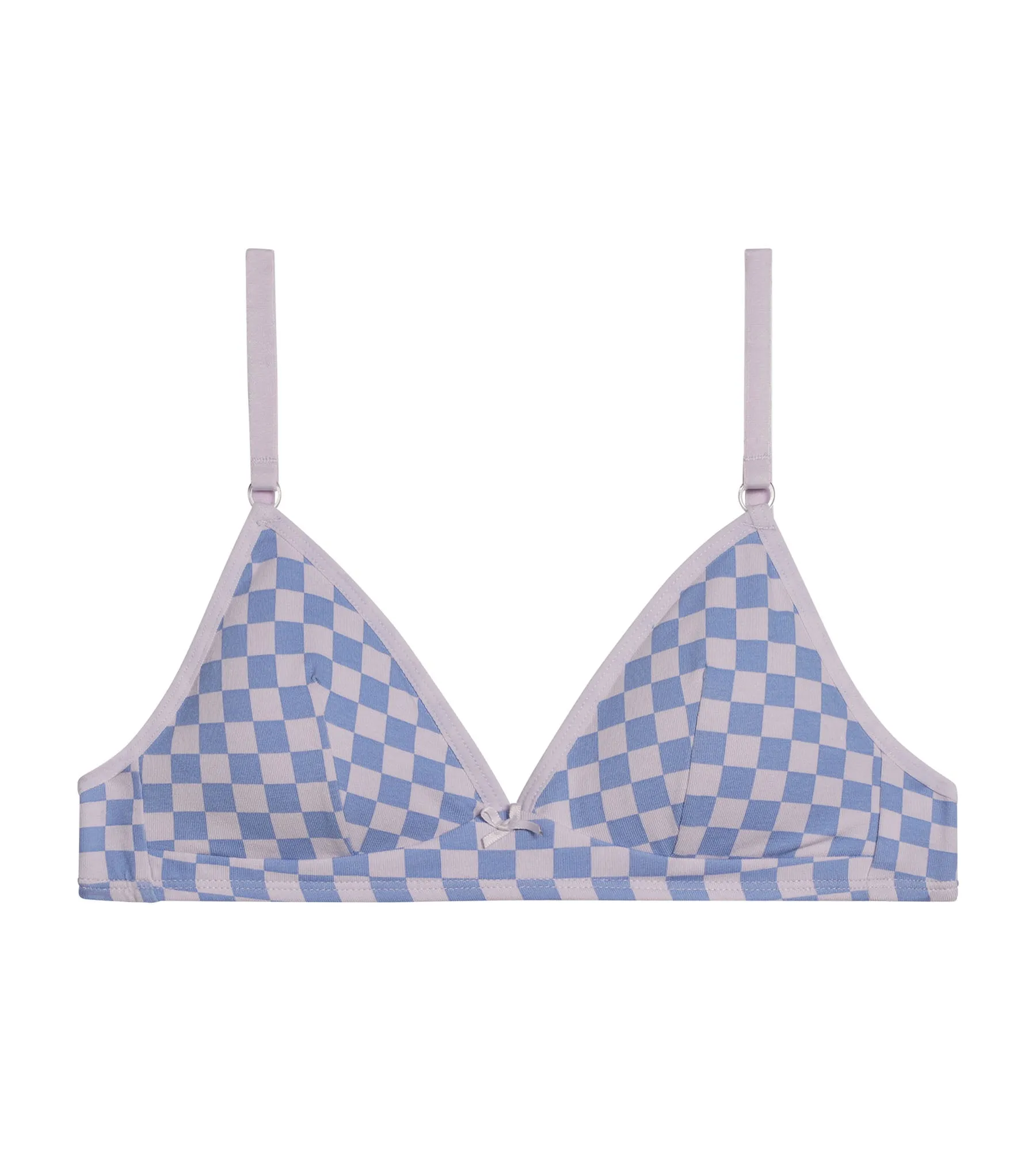 Girl's triangle bra stretch cotton Lila checkerboard Les Pockets