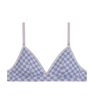 Girl's triangle bra stretch cotton Lila checkerboard Les Pockets