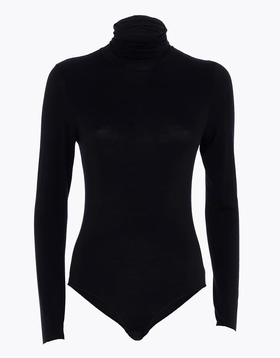 High-neck long-sleeved bodysuit in modal Black