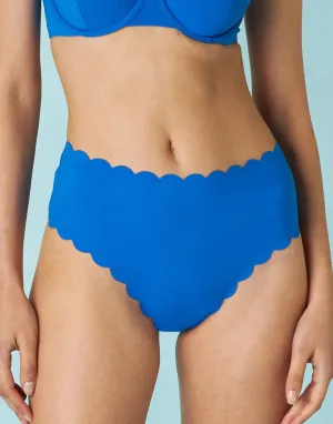 High-waisted bottom Scallop in electric blue microfiber
