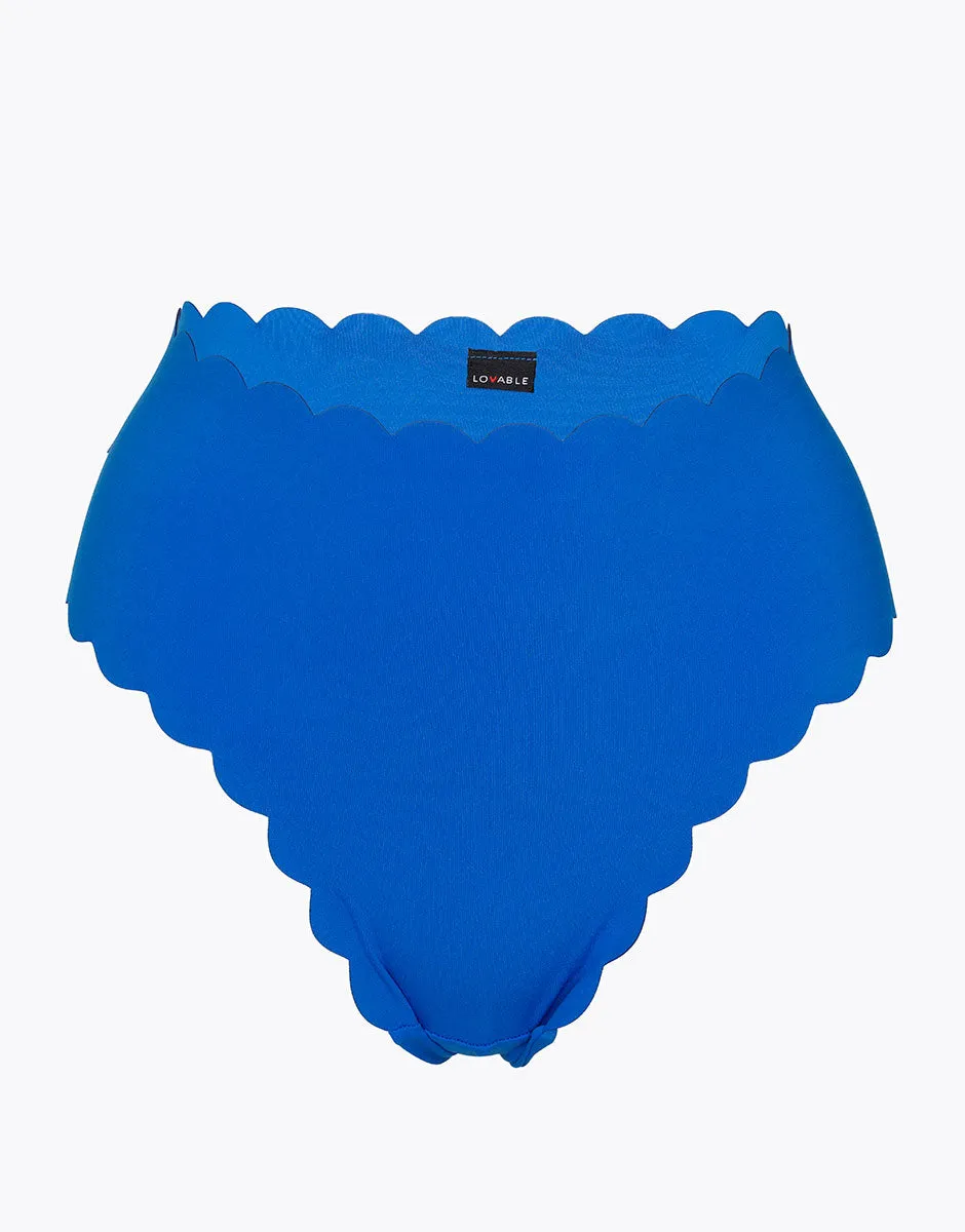 High-waisted bottom Scallop in electric blue microfiber