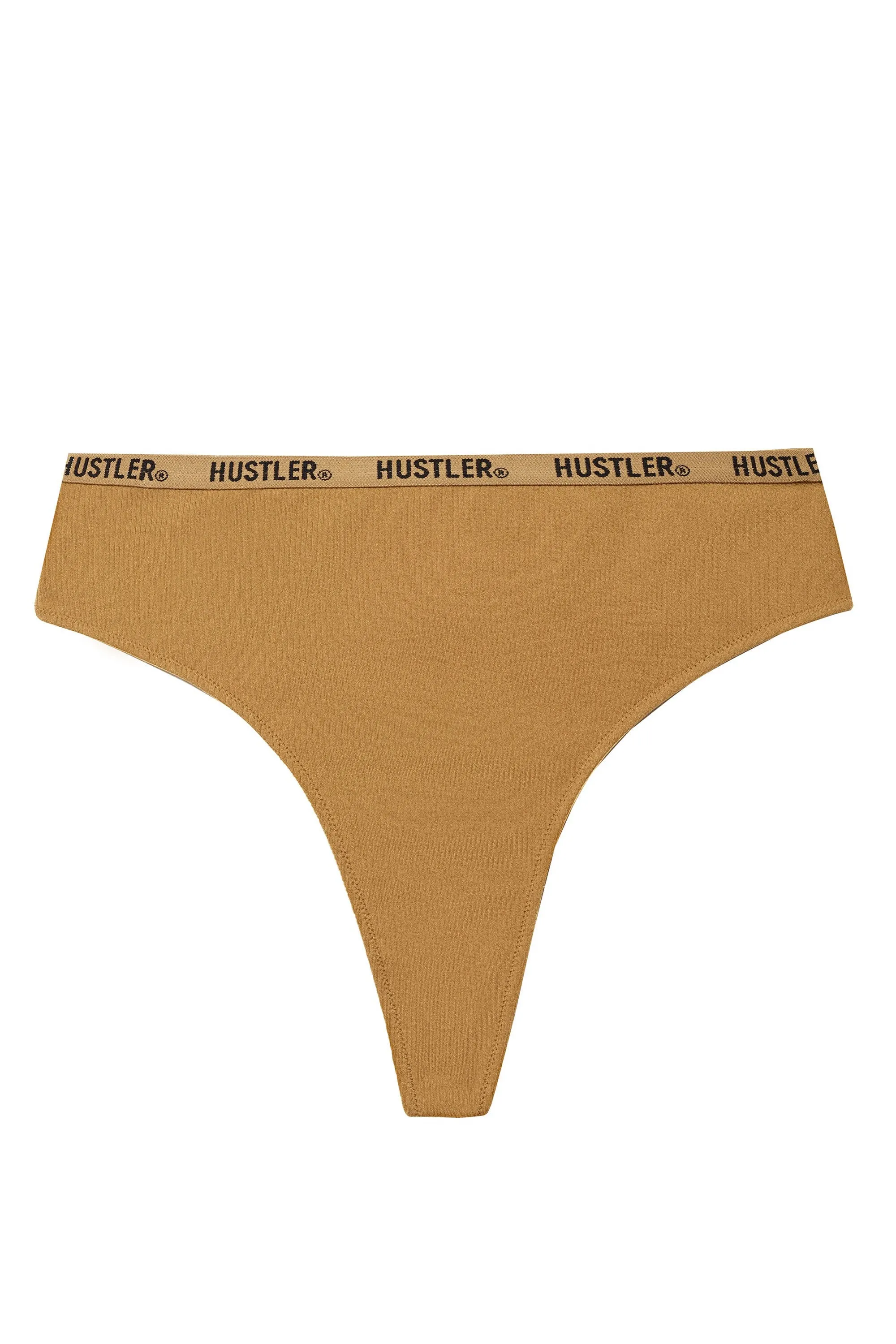 Hustler Branded Ribbed High Waist Thong Caramel