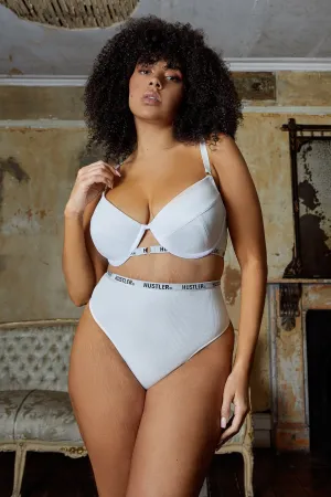 Hustler Branded Ribbed High Waist Thong Ivory