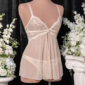 Lace & Mesh Button Babydoll - Champagne