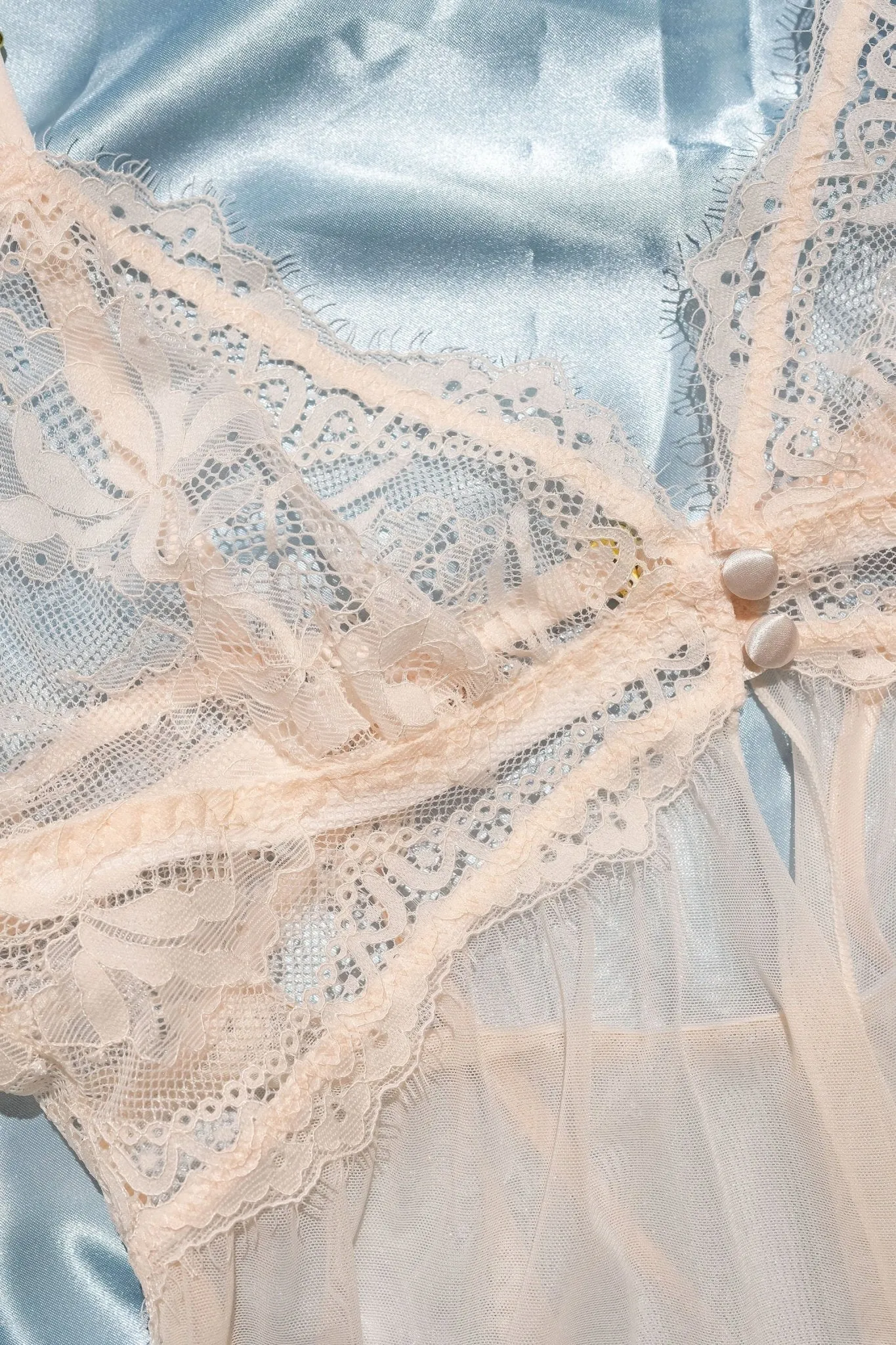Lace & Mesh Button Babydoll - Champagne