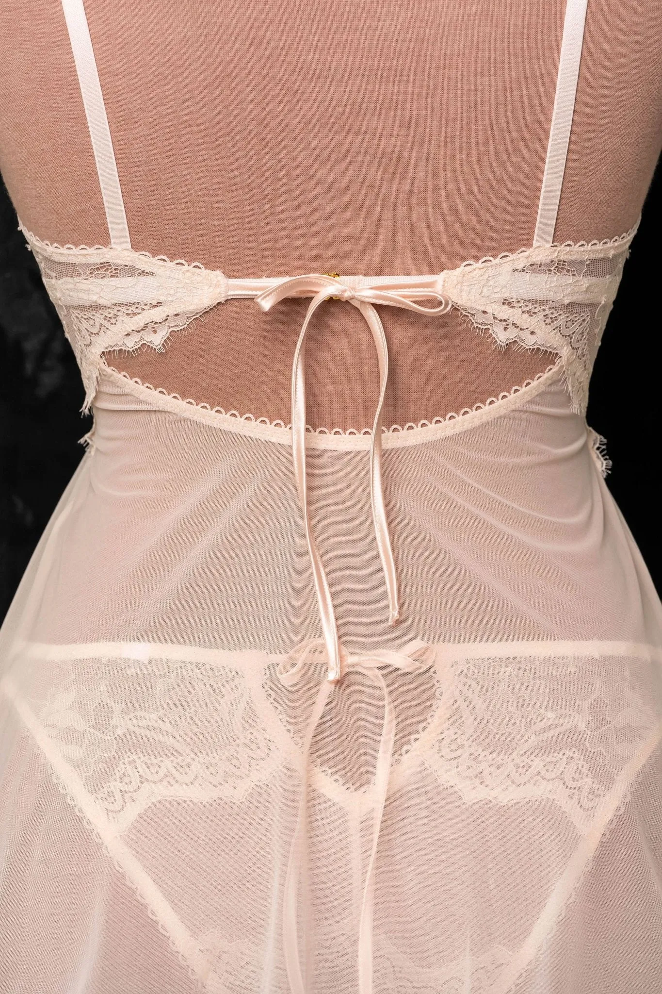 Lace & Mesh Button Babydoll - Champagne