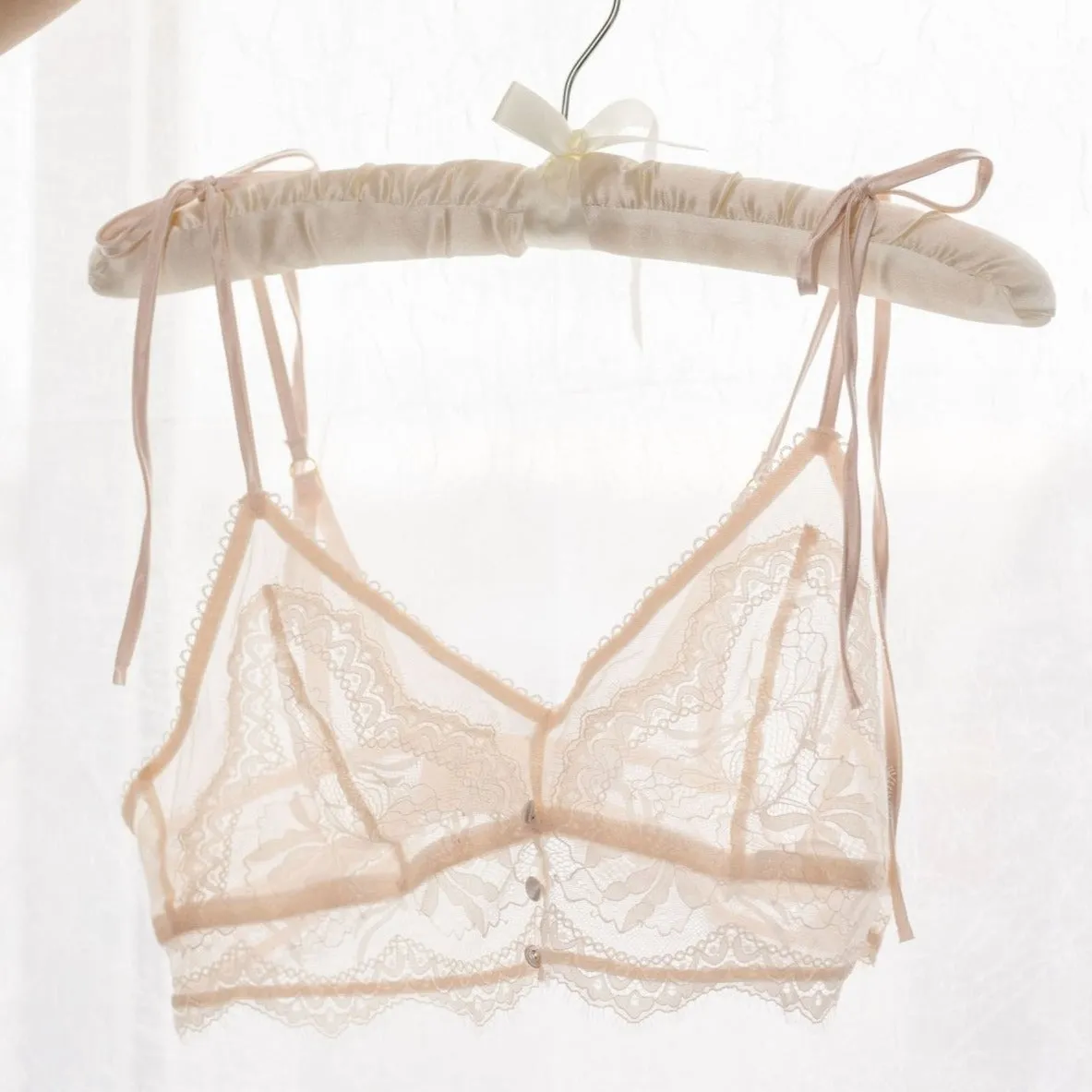 Lace & Mesh Button Bralette - Champagne