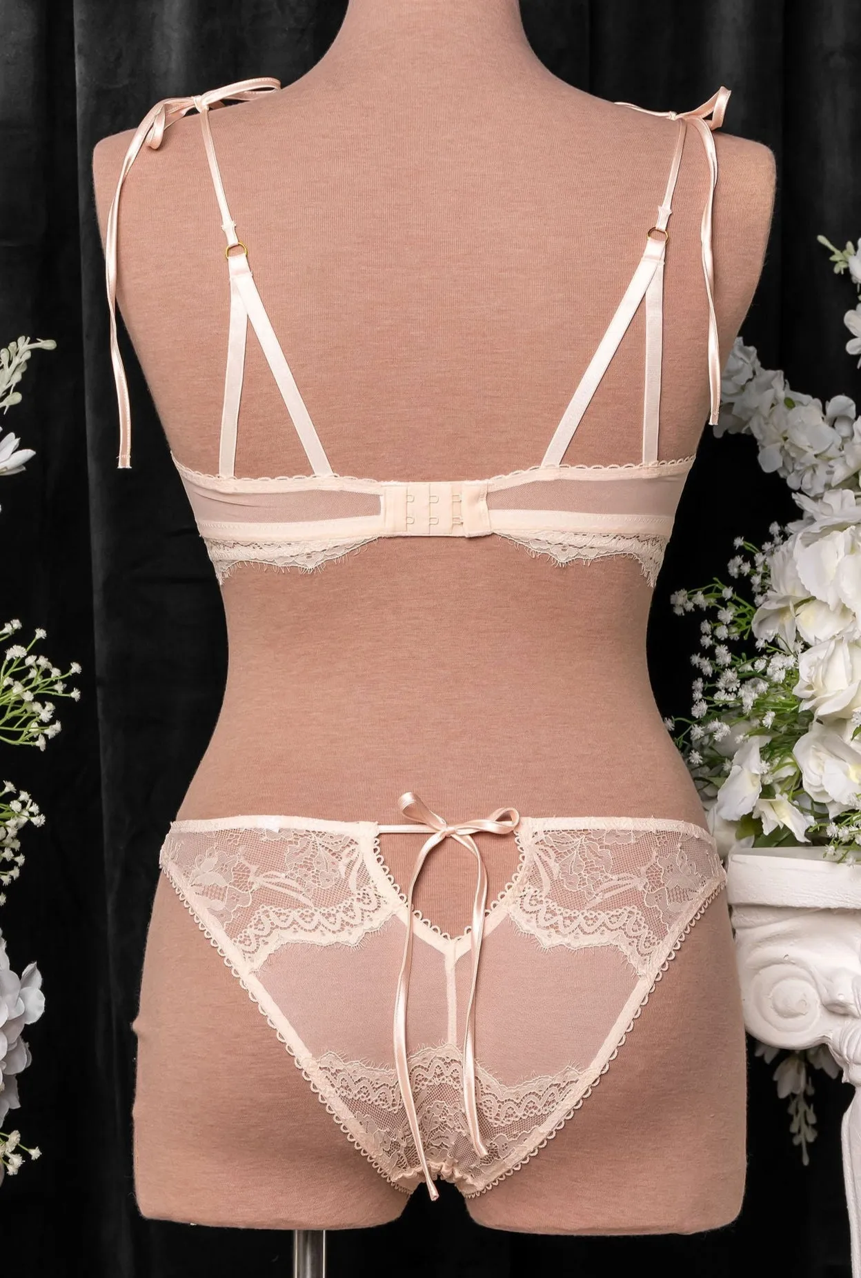 Lace & Mesh Button Bralette - Champagne