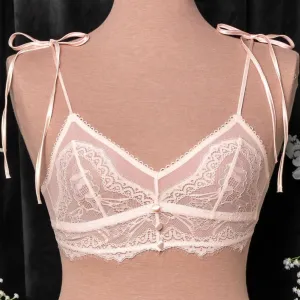 Lace & Mesh Button Bralette - Champagne