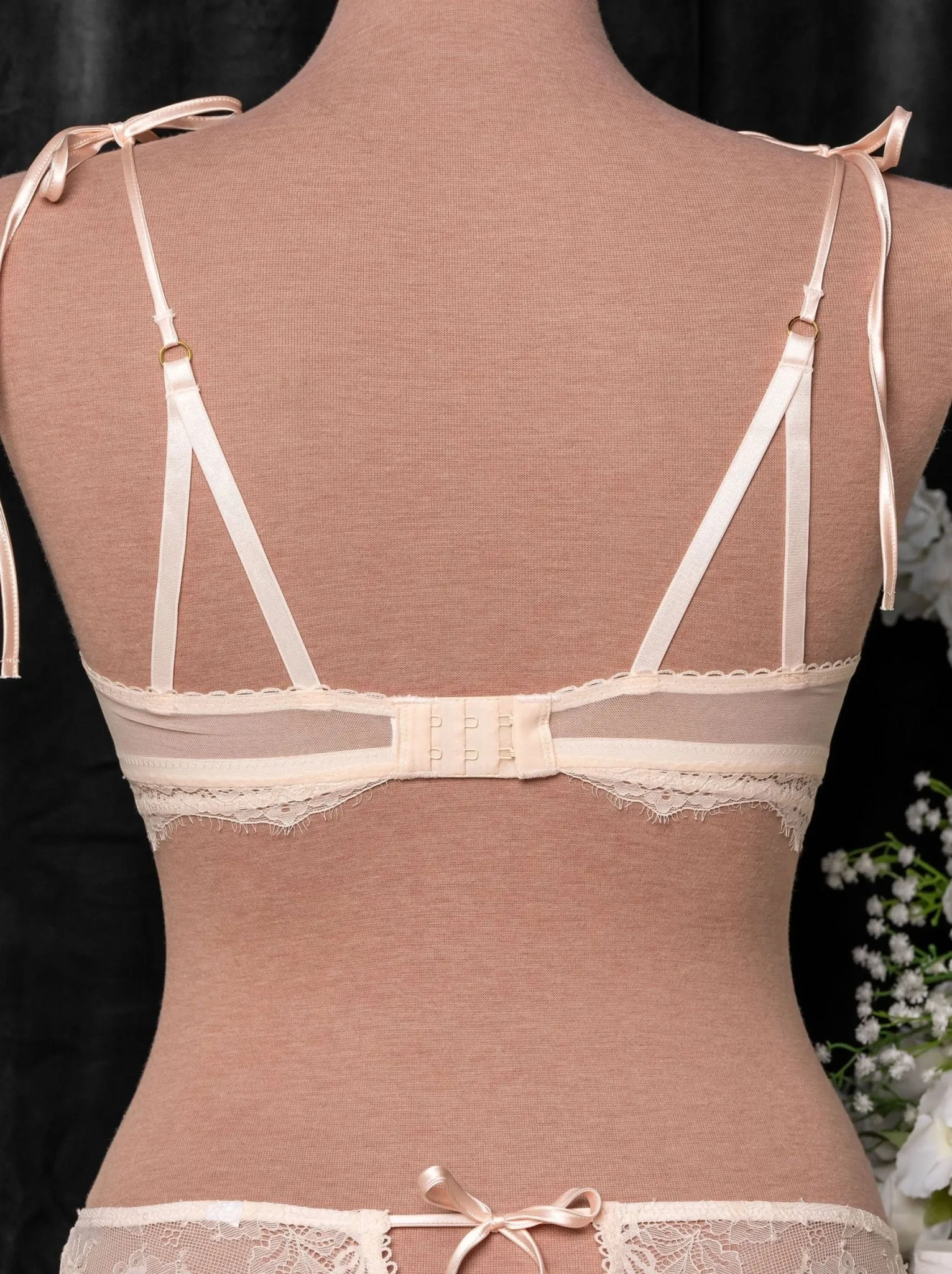 Lace & Mesh Button Bralette - Champagne