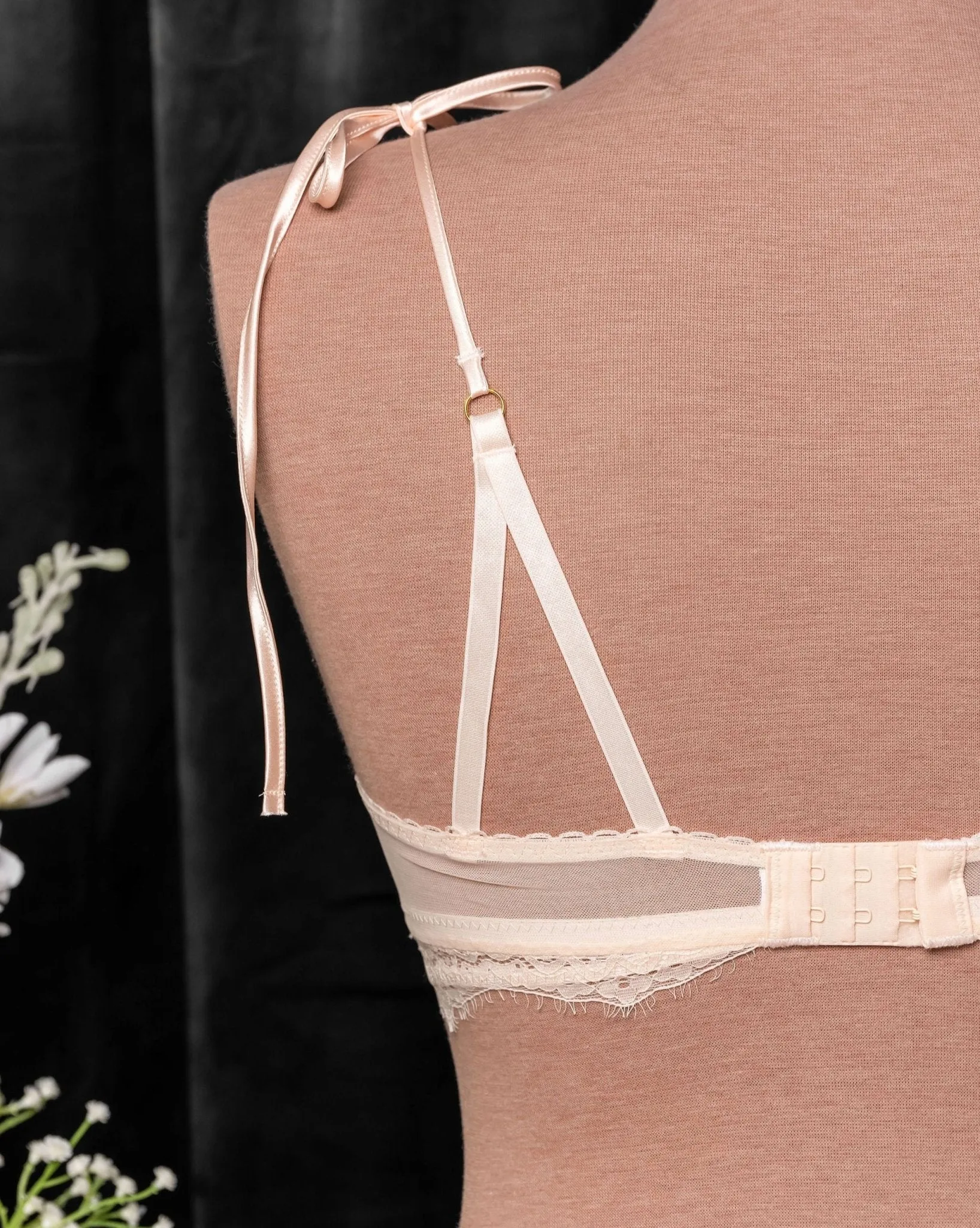Lace & Mesh Button Bralette - Champagne