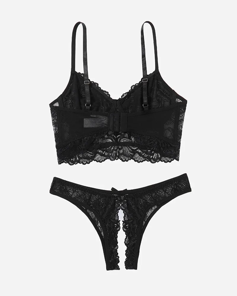 Lace Bra and Crotchless Panty Sets
