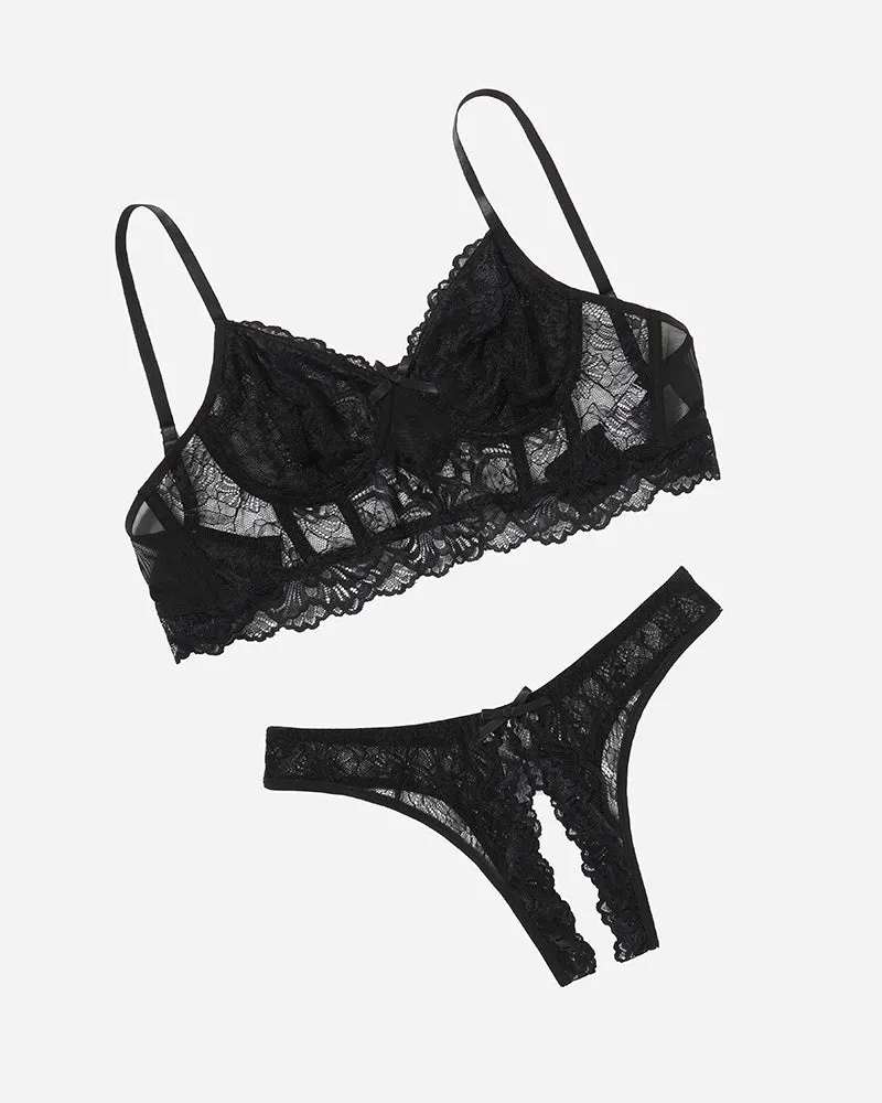 Lace Bra and Crotchless Panty Sets