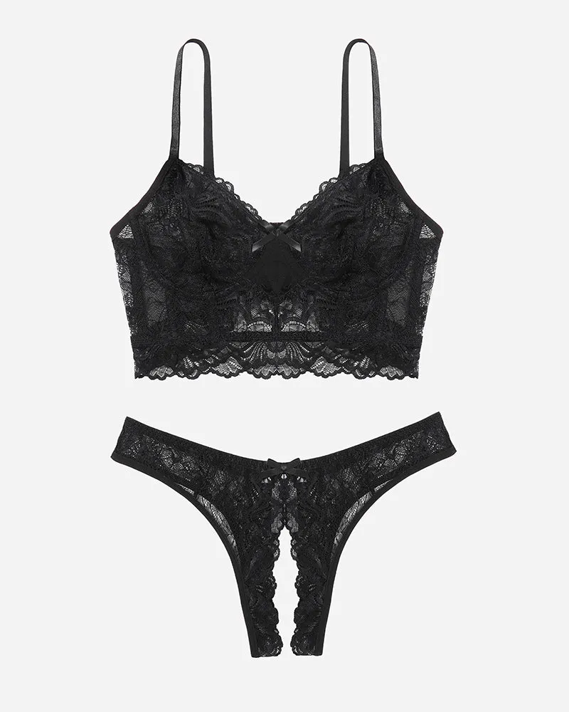 Lace Bra and Crotchless Panty Sets