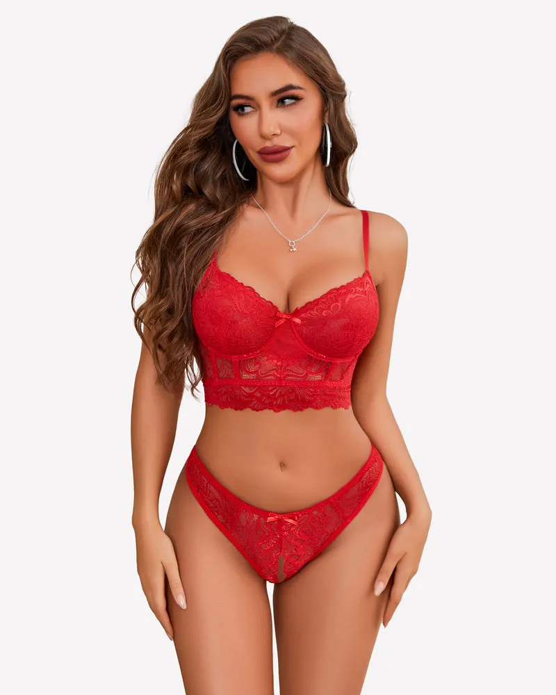 Lace Bra and Crotchless Panty Sets