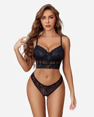 Lace Bra and Crotchless Panty Sets