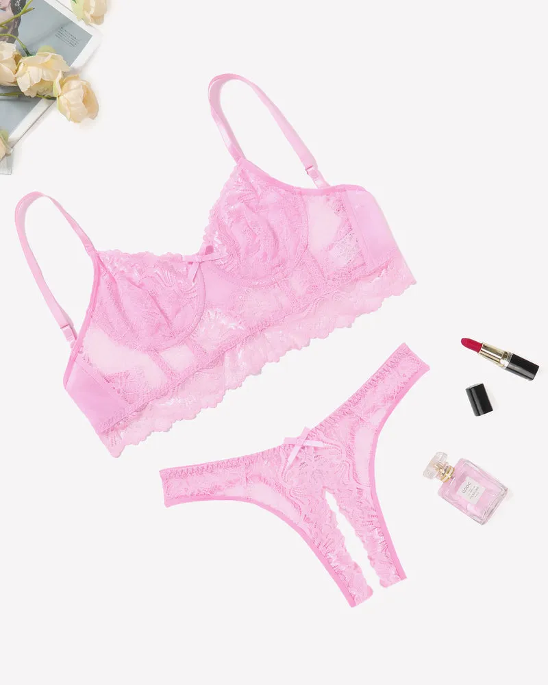 Lace Bra and Crotchless Panty Sets