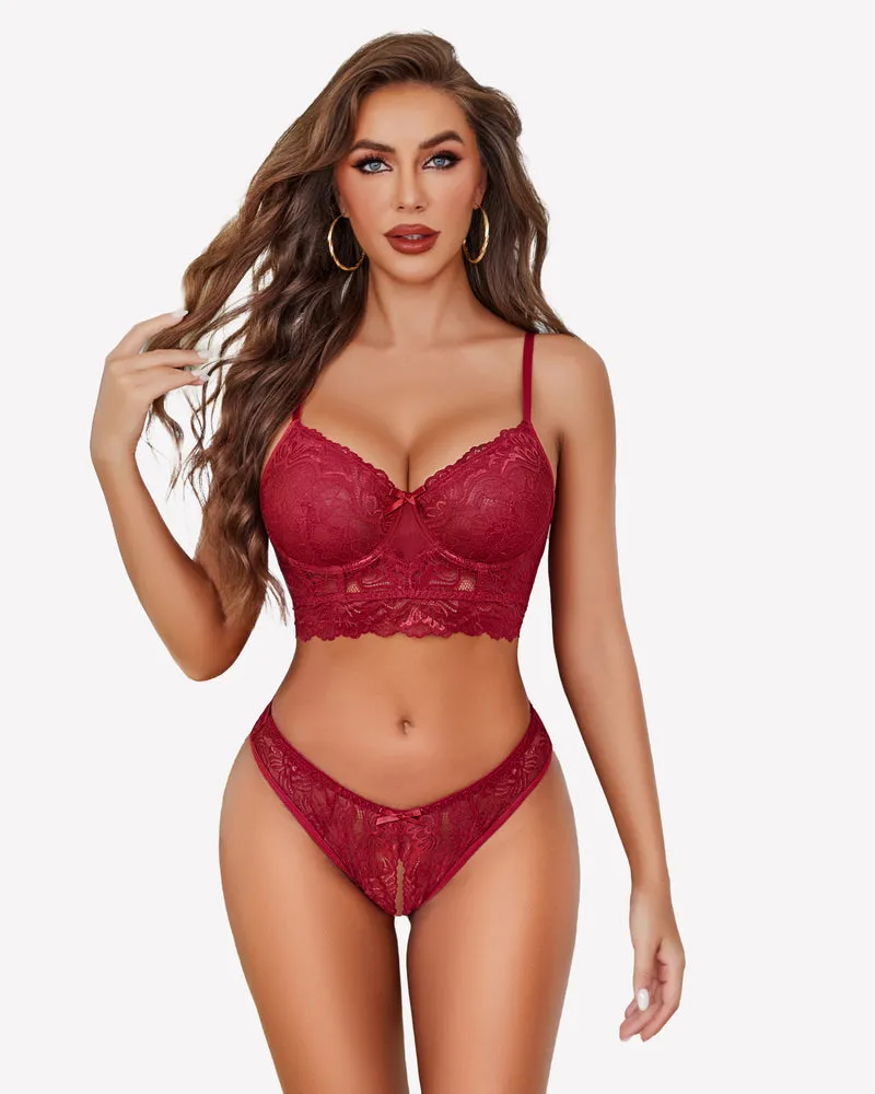 Lace Bra and Crotchless Panty Sets