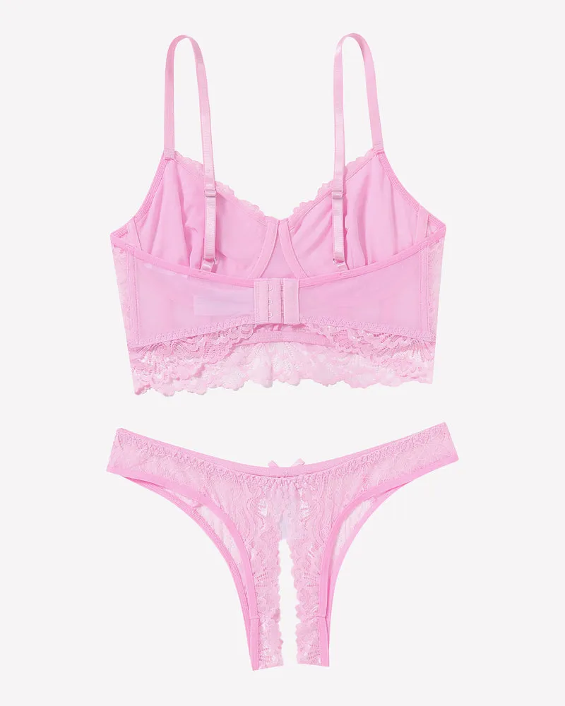 Lace Bra and Crotchless Panty Sets