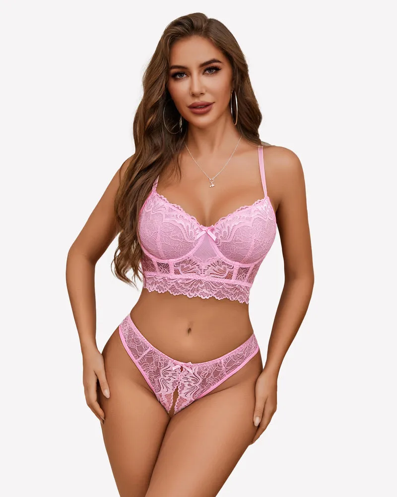 Lace Bra and Crotchless Panty Sets