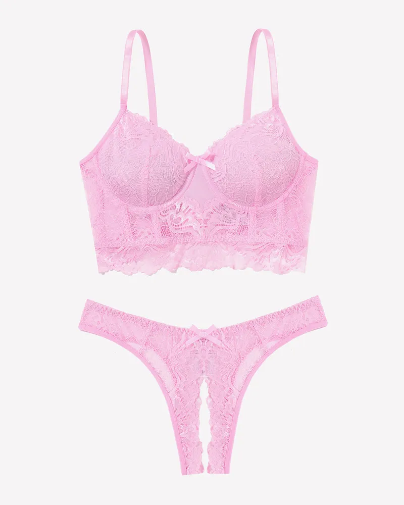 Lace Bra and Crotchless Panty Sets
