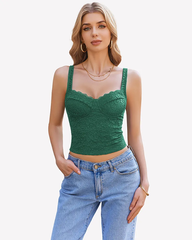 Lace Sleeveless Sweetheart Neck Crop Top