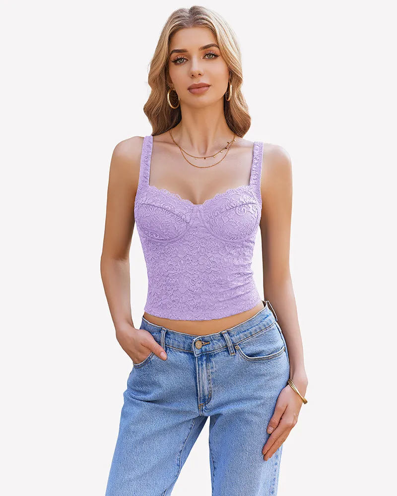 Lace Sleeveless Sweetheart Neck Crop Top