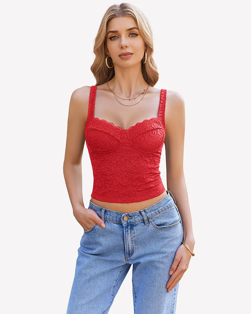Lace Sleeveless Sweetheart Neck Crop Top