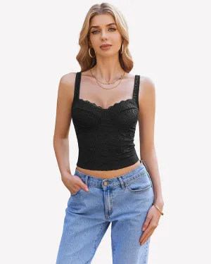 Lace Sleeveless Sweetheart Neck Crop Top